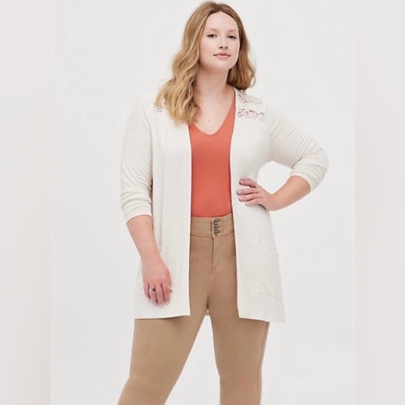 Torrid super soft lace cardigan Oatmeal colour size 1 - Picture 1 of 10